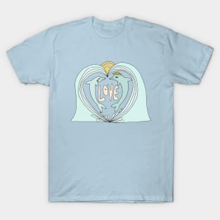 dolphin love // retro surf art by surfy birdy T-Shirt